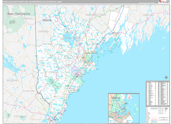 Portland-South Portland, ME Metro Area Wall Map